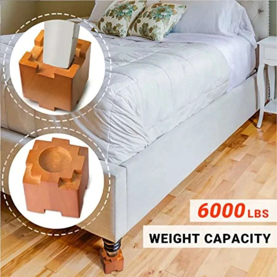 Stackable Wood Bed Risers with Non-Slip Pads – 3.5" or 7" Lift-United States / LargeBrown8pack