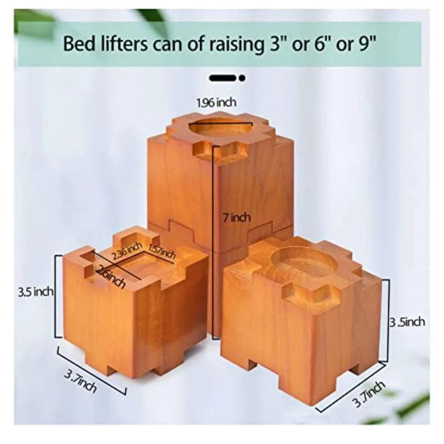 Stackable Wood Bed Risers with Non-Slip Pads – 3.5" or 7" Lift-United States / LargeBrown8pack