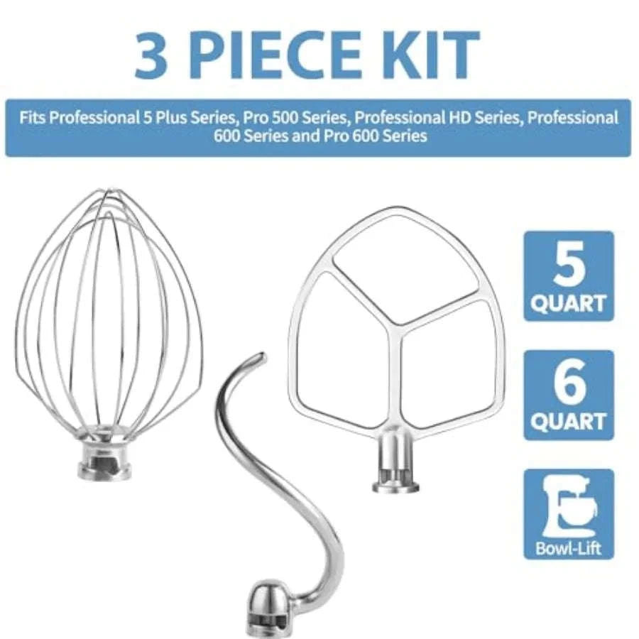 Stainless Steel 3-Piece Wire Whisk Kit for KitchenAid 5-6QT Mixers-United States