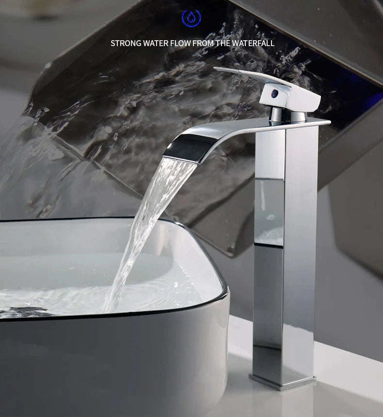Stainless Steel Bathroom Waterfall Faucet-black long