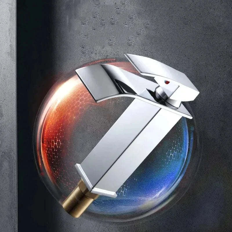 Stainless Steel Bathroom Waterfall Faucet-black long