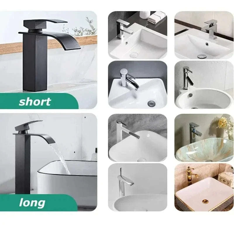 Stainless Steel Bathroom Waterfall Faucet-black long