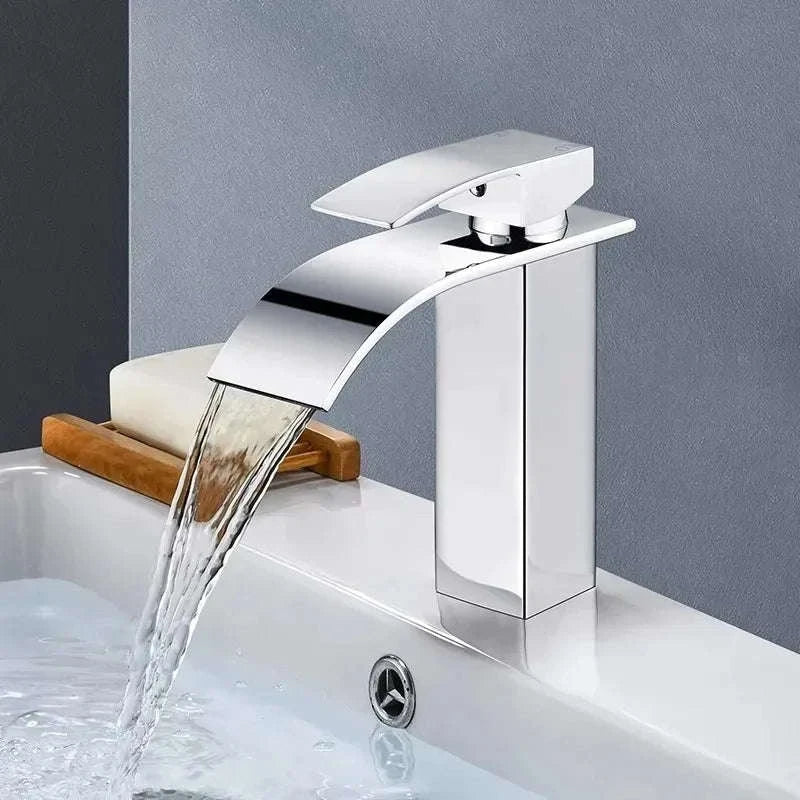 Stainless Steel Bathroom Waterfall Faucet-black long