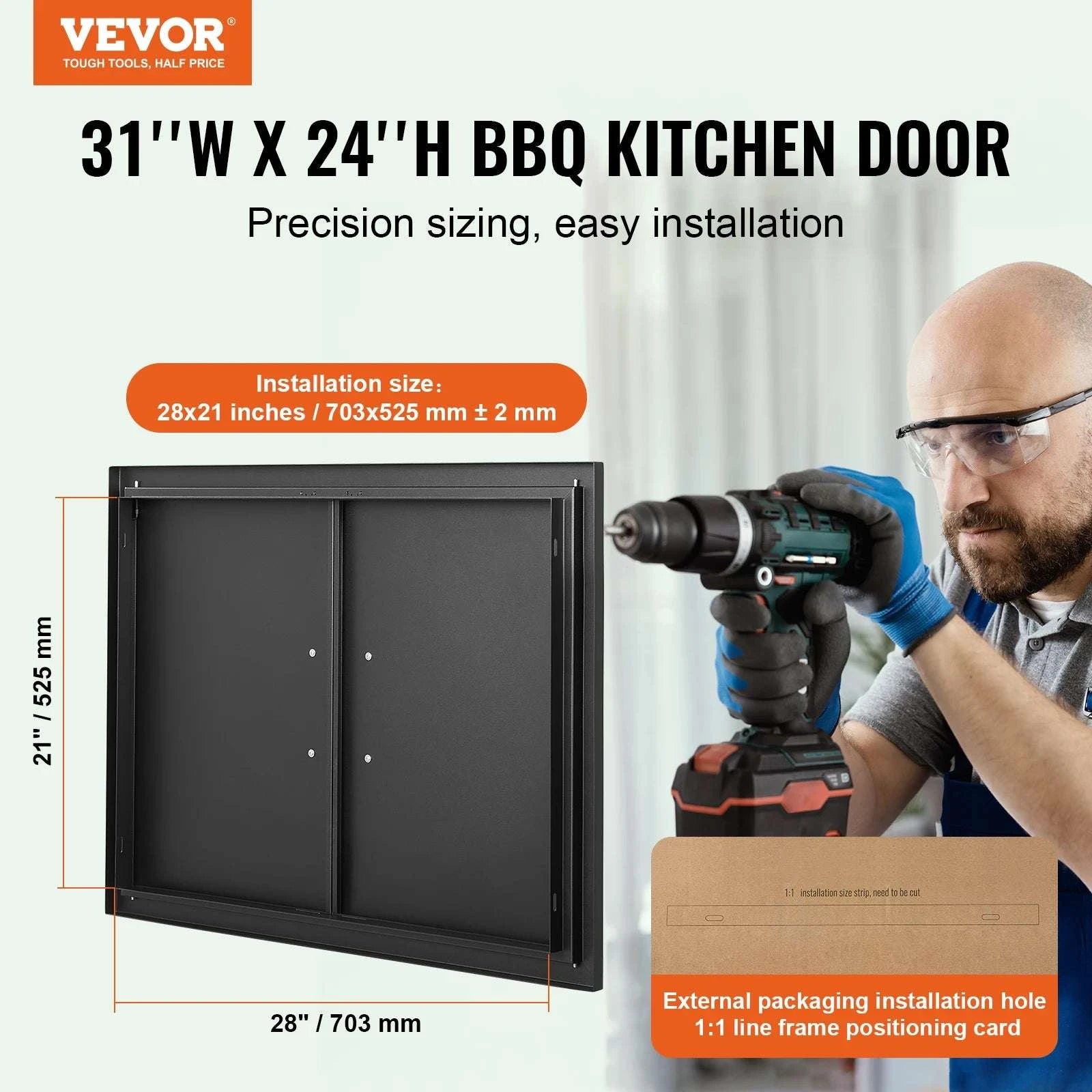 Stainless Steel BBQ Access Door Double Flush Mount Outdoor Cabinet Door-silver 31x31in / United States