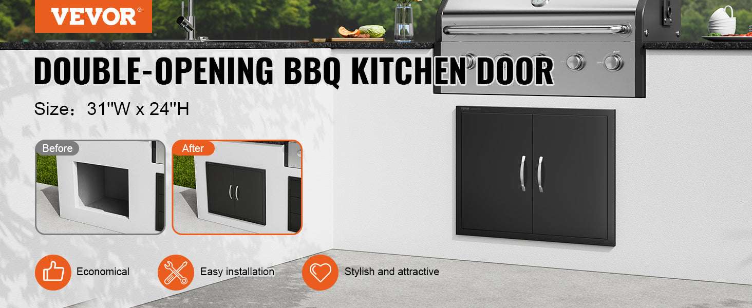 Stainless Steel BBQ Access Door Double Flush Mount Outdoor Cabinet Door-silver 31x31in / United States