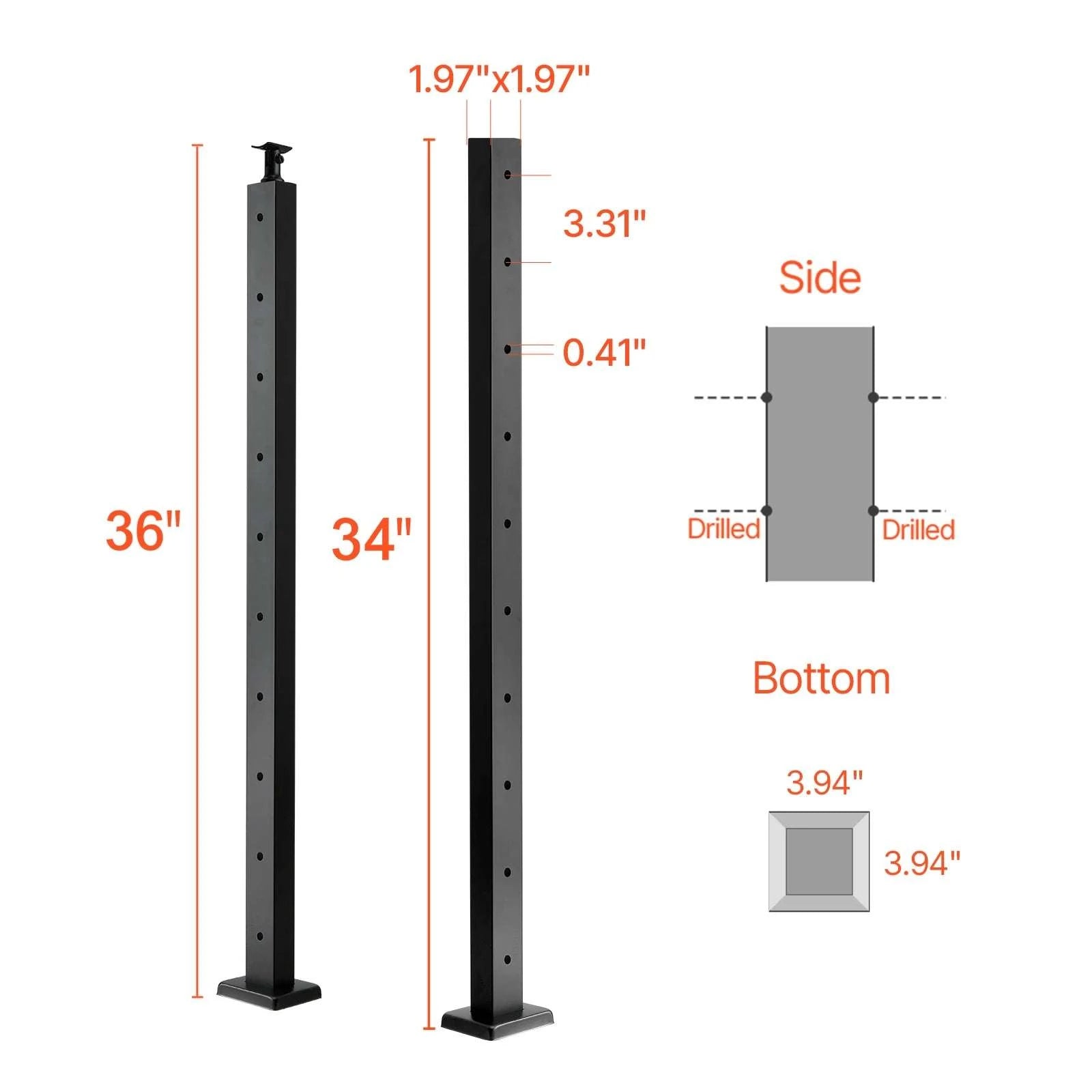 Stainless Steel Cable Railing Corner Post with Pre-Drilled L Holes-Type A / spain