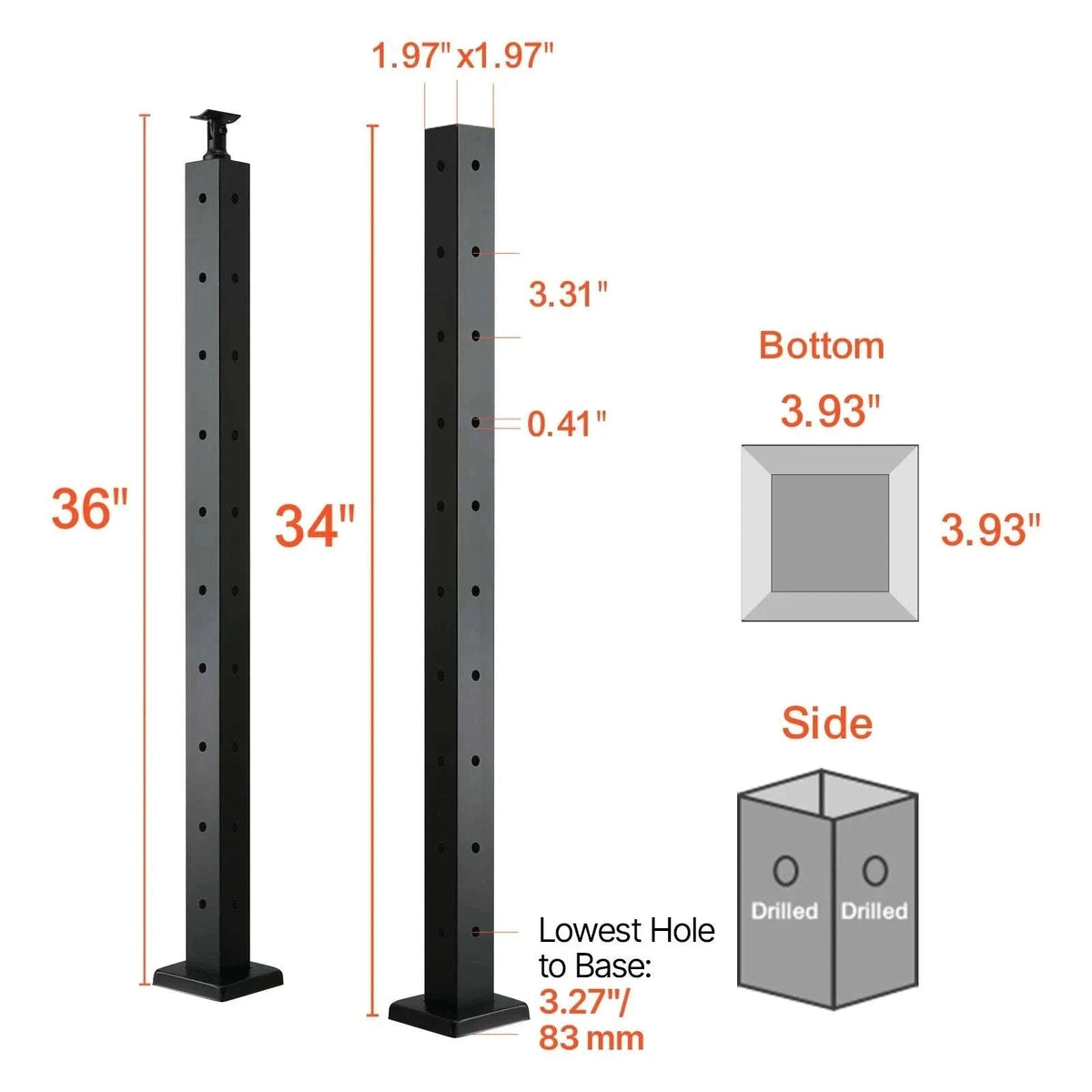 Stainless Steel Cable Railing Corner Post with Pre-Drilled L Holes-Type A / spain