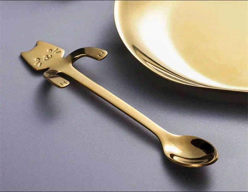 Stainless Steel Cat Coffee Spoon for Drinks and Desserts-Gold