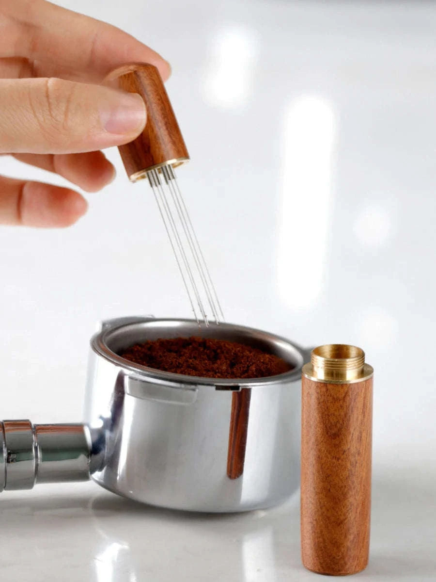 Stainless Steel Coffee Powder Tamper Espresso Powder Stirrer Distributor Leveler WDT Tools Cafe Stirring Barista Accessories-United States / Rosewood