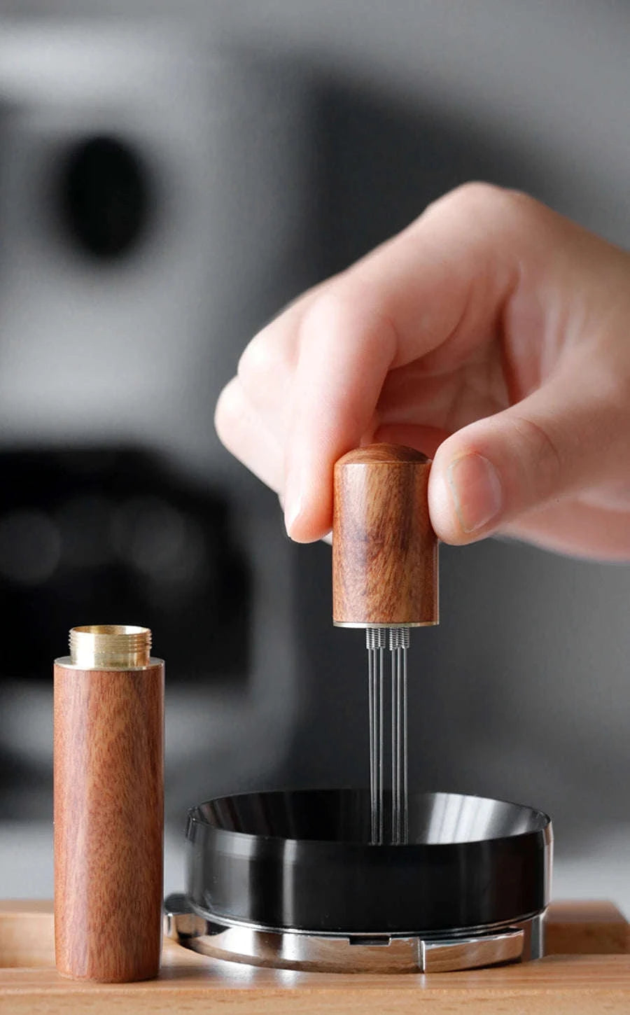 Stainless Steel Coffee Powder Tamper Espresso Powder Stirrer Distributor Leveler WDT Tools Cafe Stirring Barista Accessories-United States / Rosewood