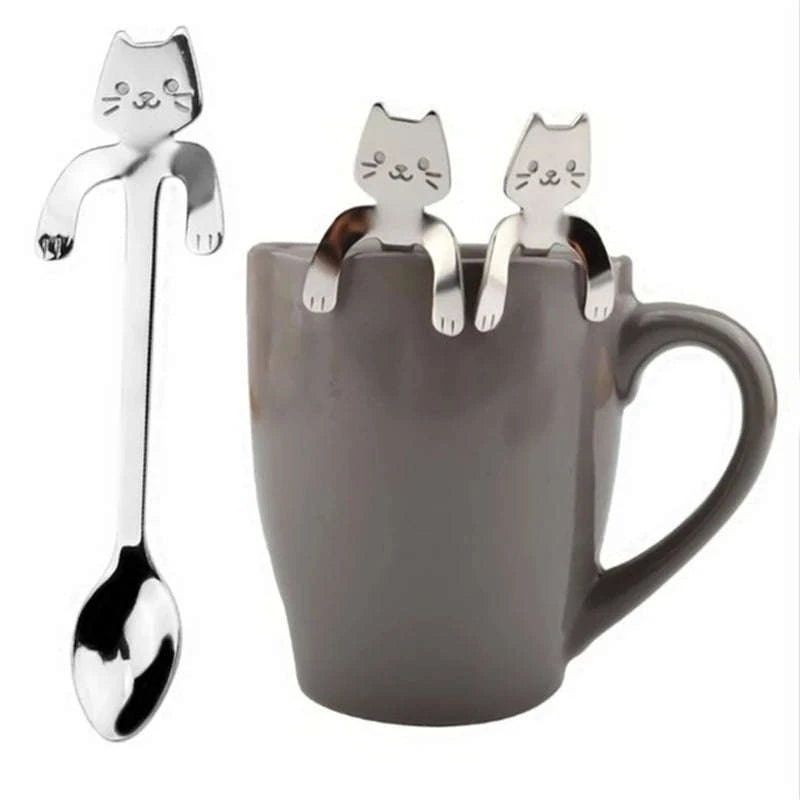Stainless Steel Coffee Spoon Lovely Cute Cat Shape Teaspoon Dessert Snack Scoop Ice Cream Mini Spoons Tableware Kitchen Tools-Gold