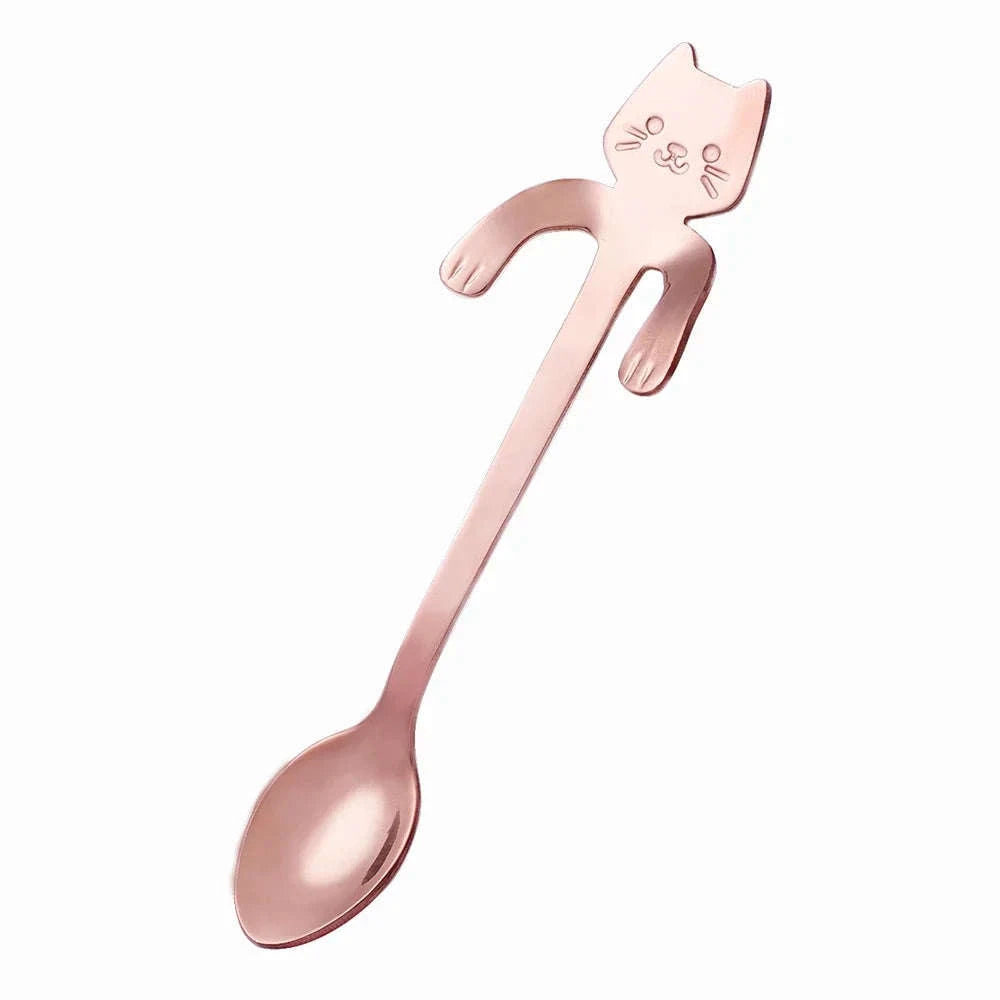 Stainless Steel Coffee Spoon Lovely Cute Cat Shape Teaspoon Dessert Snack Scoop Ice Cream Mini Spoons Tableware Kitchen Tools-Gold
