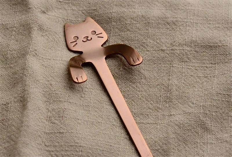 Stainless Steel Coffee Spoon Lovely Cute Cat Shape Teaspoon Dessert Snack Scoop Ice Cream Mini Spoons Tableware Kitchen Tools-Gold