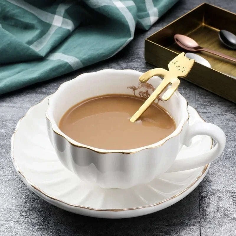 Stainless Steel Coffee Spoon Lovely Cute Cat Shape Teaspoon Dessert Snack Scoop Ice Cream Mini Spoons Tableware Kitchen Tools-Gold