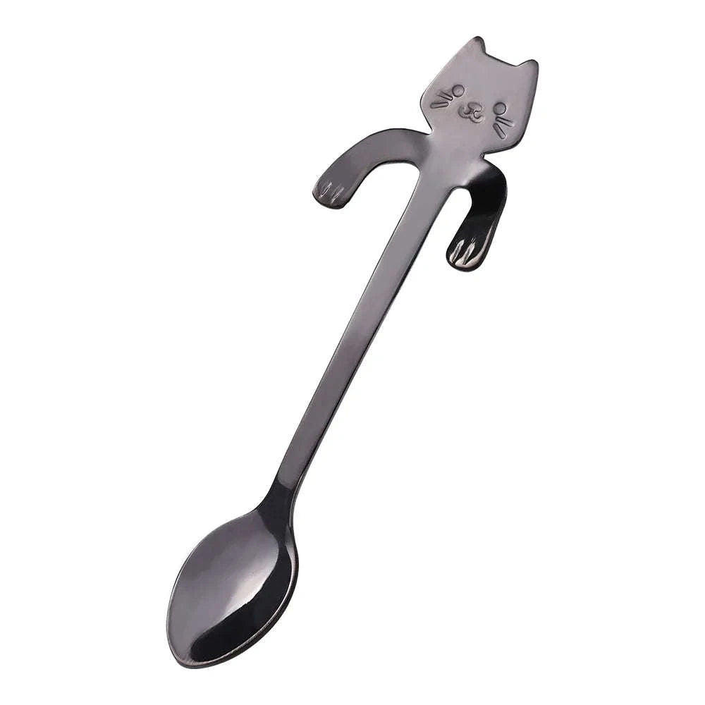 Stainless Steel Coffee Spoon Lovely Cute Cat Shape Teaspoon Dessert Snack Scoop Ice Cream Mini Spoons Tableware Kitchen Tools-Gold