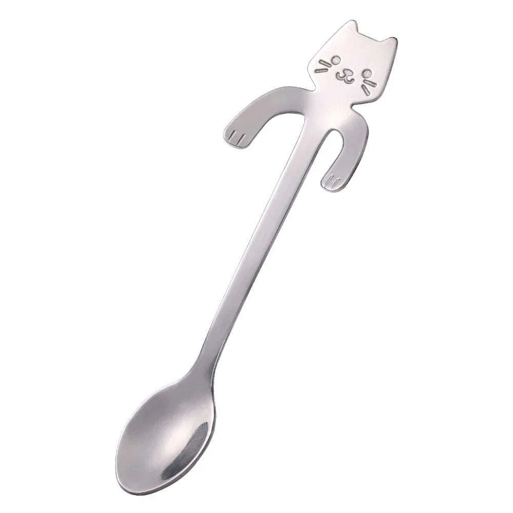 Stainless Steel Coffee Spoon Lovely Cute Cat Shape Teaspoon Dessert Snack Scoop Ice Cream Mini Spoons Tableware Kitchen Tools-Gold