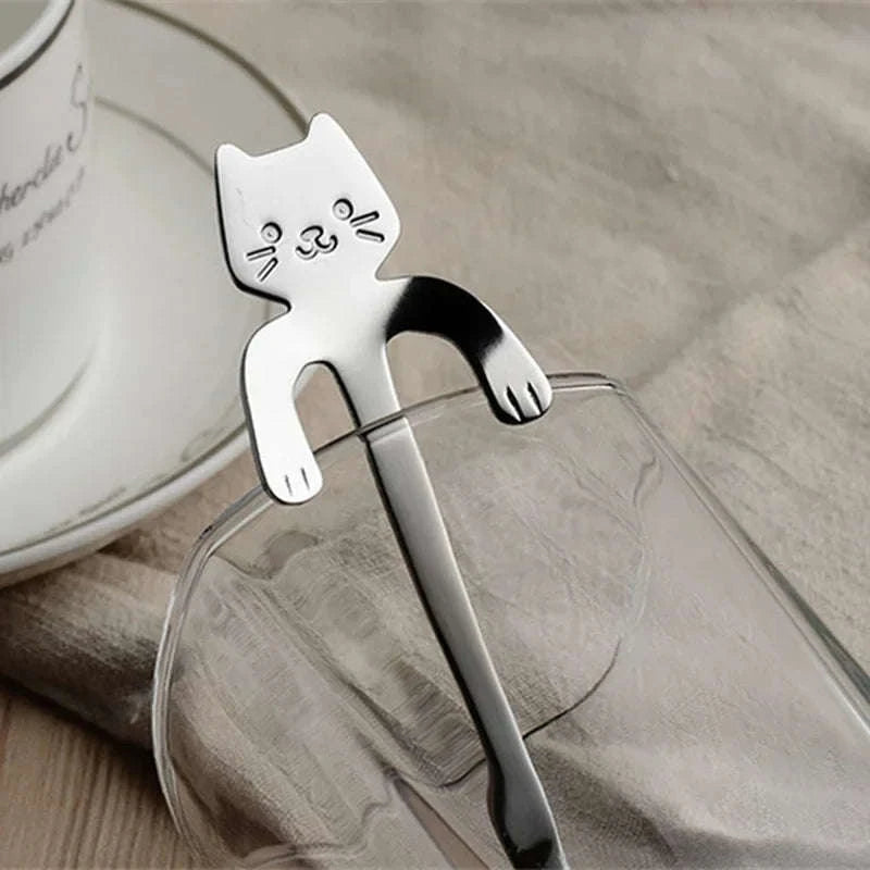 Stainless Steel Coffee Spoon Lovely Cute Cat Shape Teaspoon Dessert Snack Scoop Ice Cream Mini Spoons Tableware Kitchen Tools-Gold