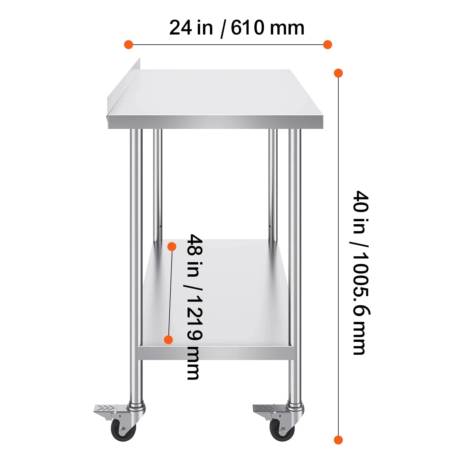 Stainless Steel Commercial Food Prep Work Table with Casters-24 x 60 in / CZECH REPUBLIC