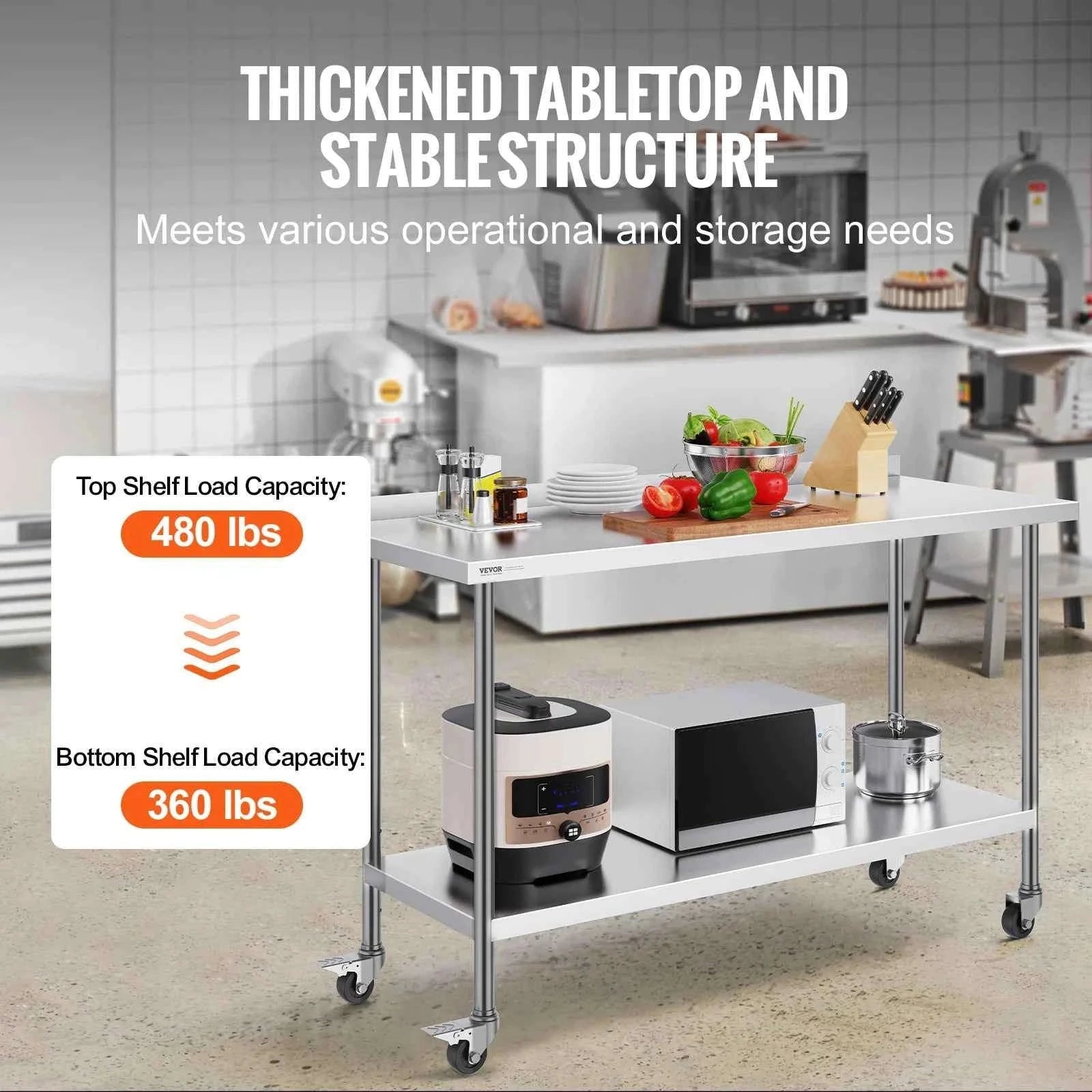 Stainless Steel Commercial Food Prep Work Table with Casters-24 x 60 in / CZECH REPUBLIC