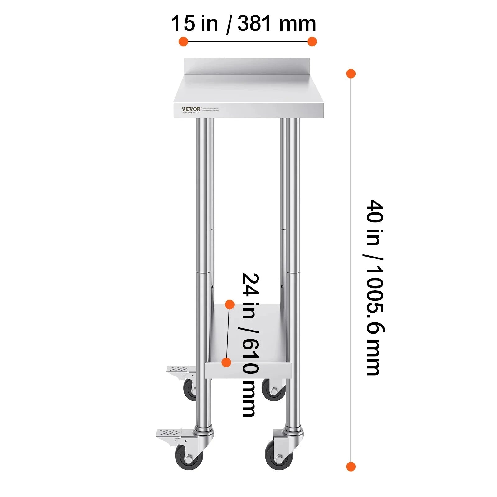 Stainless Steel Commercial Food Prep Work Table with Casters-24 x 60 in / CZECH REPUBLIC