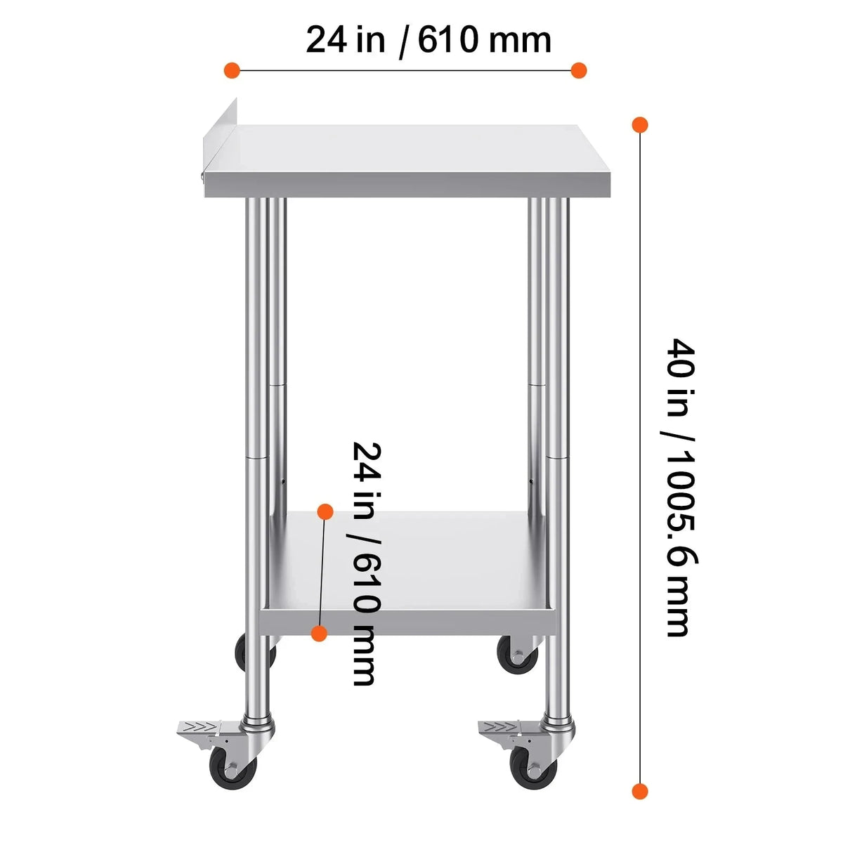Stainless Steel Commercial Food Prep Work Table with Casters-24 x 60 in / CZECH REPUBLIC