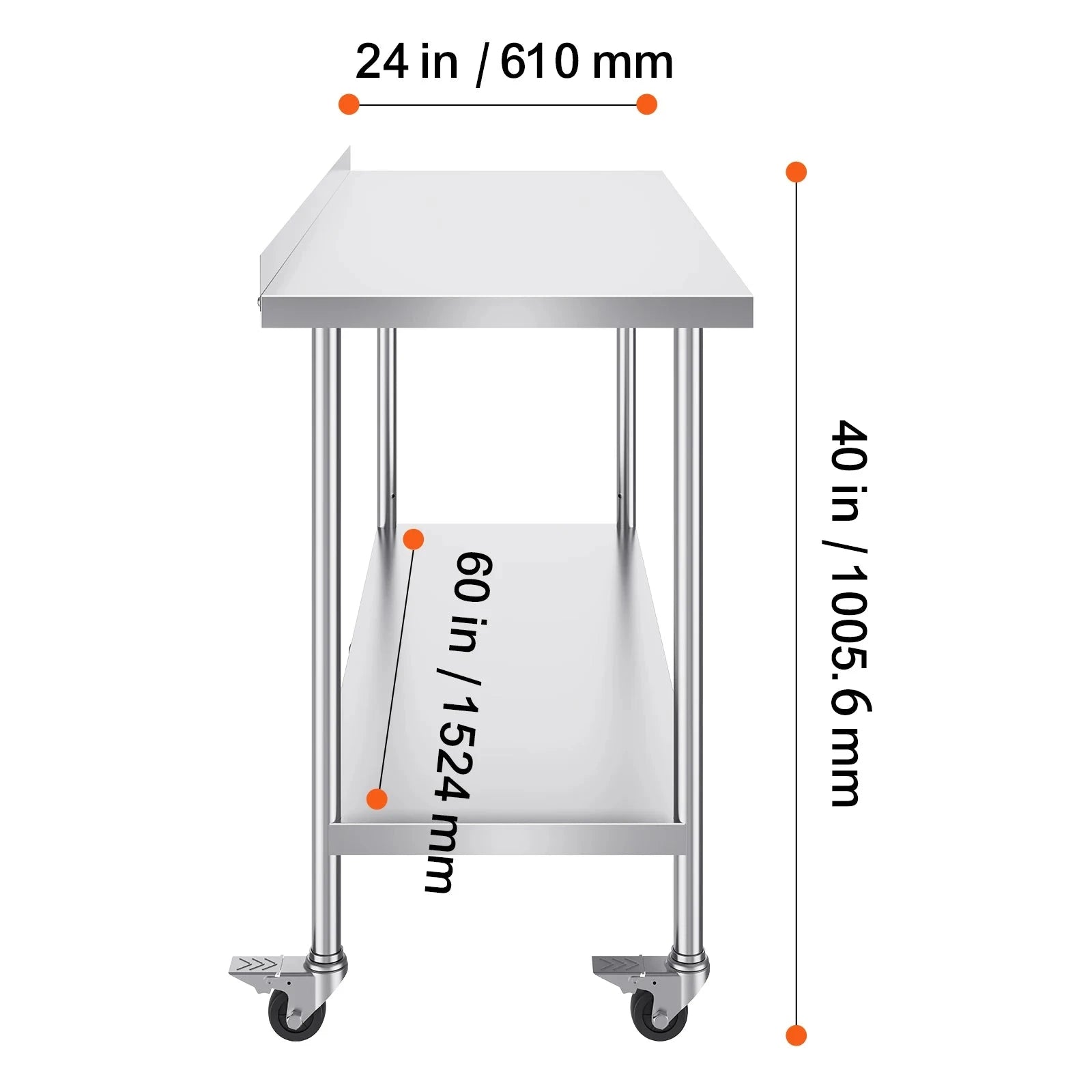 Stainless Steel Commercial Food Prep Work Table with Casters-24 x 60 in / CZECH REPUBLIC
