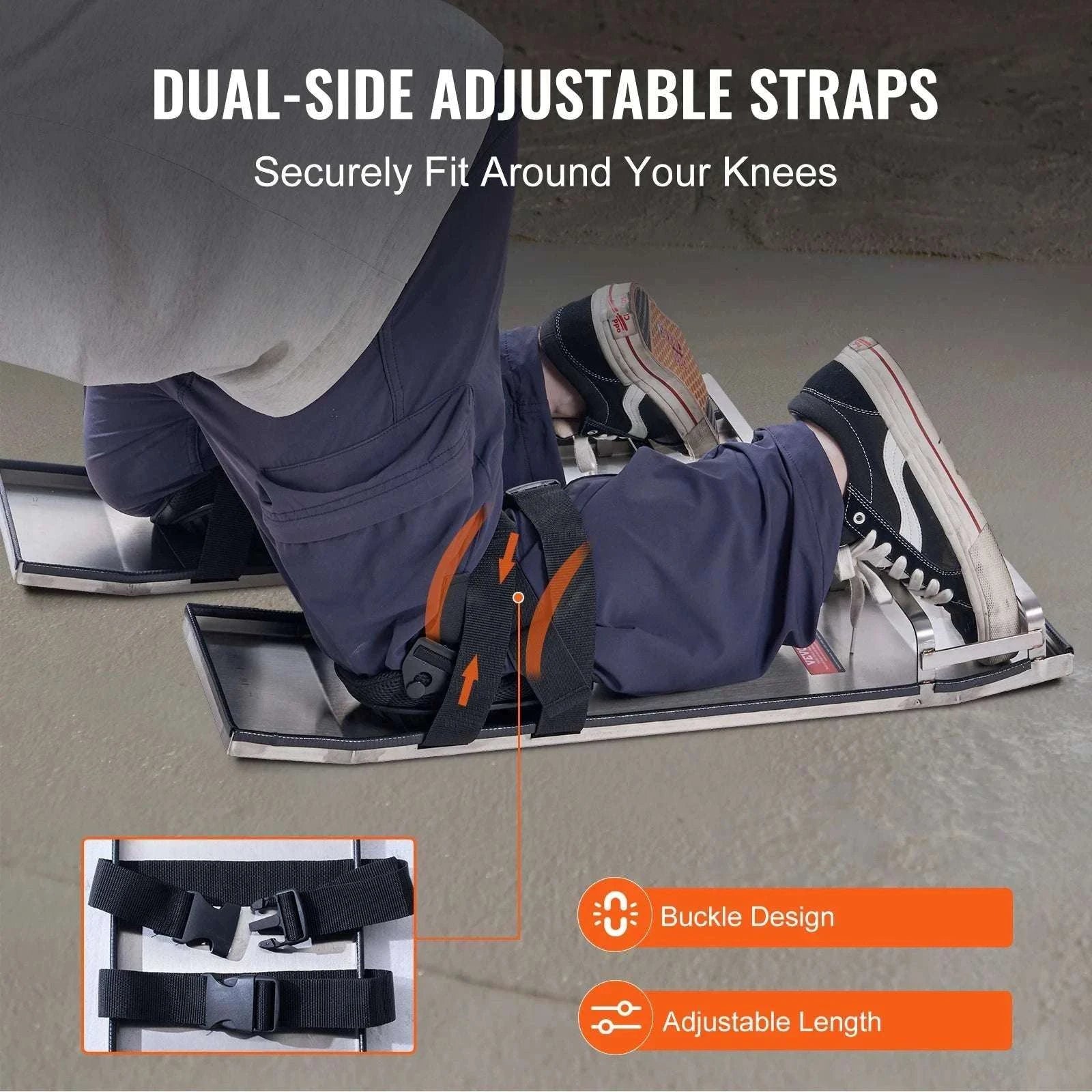 Stainless Steel Concrete Knee Boards 28'' Sliding Pads Pair-PadsStraps30x10in / france