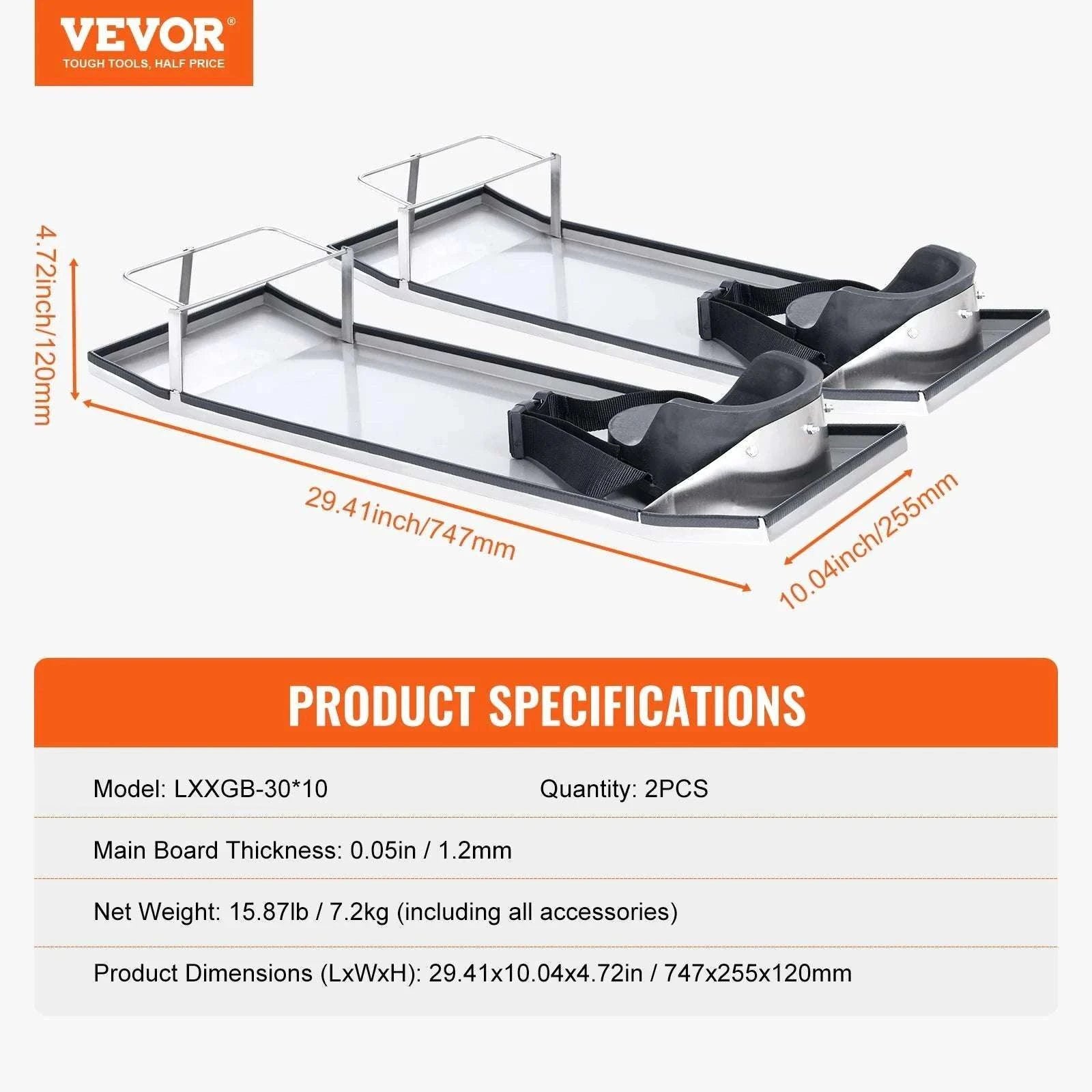 Stainless Steel Concrete Knee Boards 28'' Sliding Pads Pair-PadsStraps30x10in / france