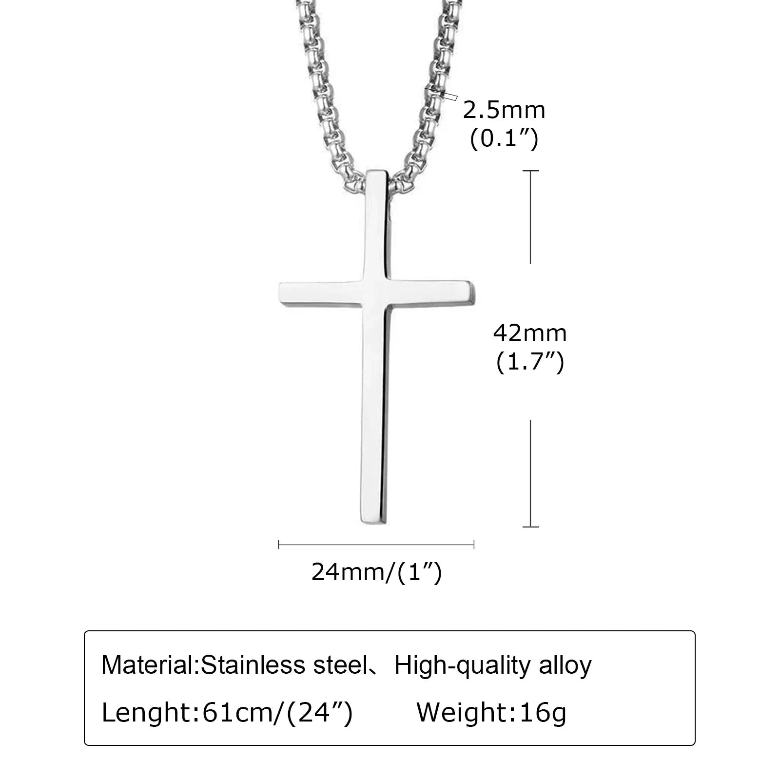 Stainless Steel Cross Necklace for Men & Women-NC-1454G / 60cm 24inch