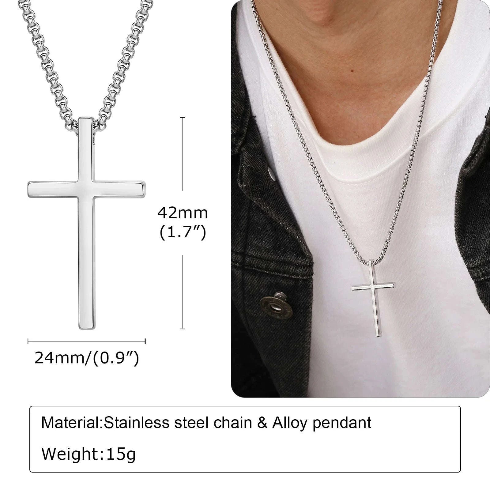 Stainless Steel Cross Necklace for Men & Women-NC-1454G / 60cm 24inch