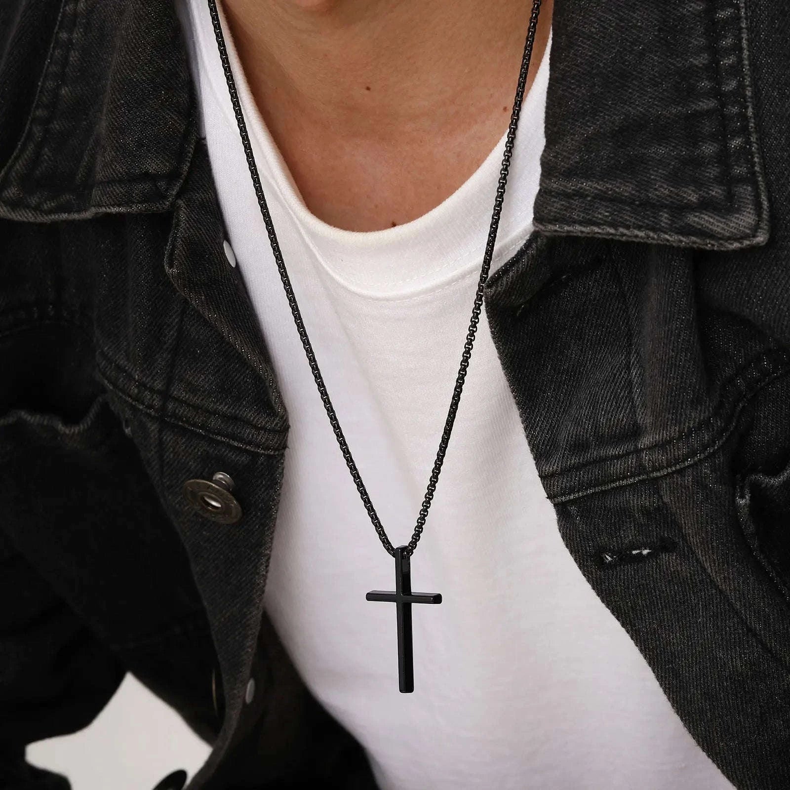 Stainless Steel Cross Necklace for Men & Women-NC-1454G / 60cm 24inch