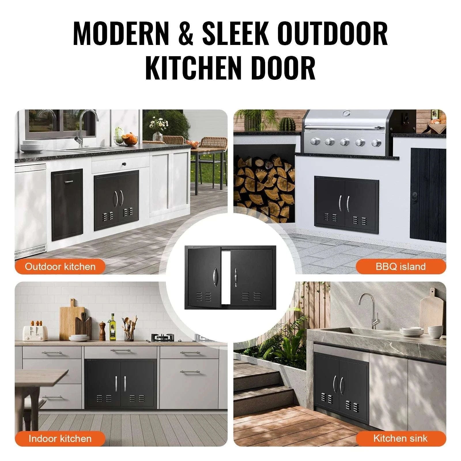 Stainless Steel Double BBQ Access Door with Vents for Outdoor Kitchen-black 30x21in / United States