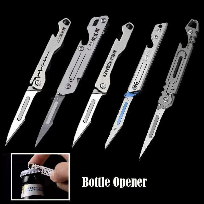 Stainless Steel Fast-Open Mini Scalpel Bottle Opener Knife-ONLY 10 BLADES-12