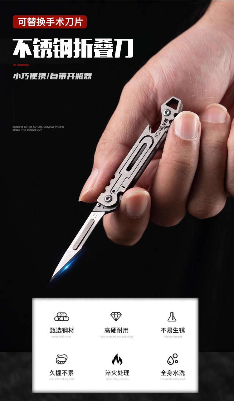Stainless Steel Fast‑Open Scalpel Mini Bottle Opener Knife-ONLY 10 BLADES-12