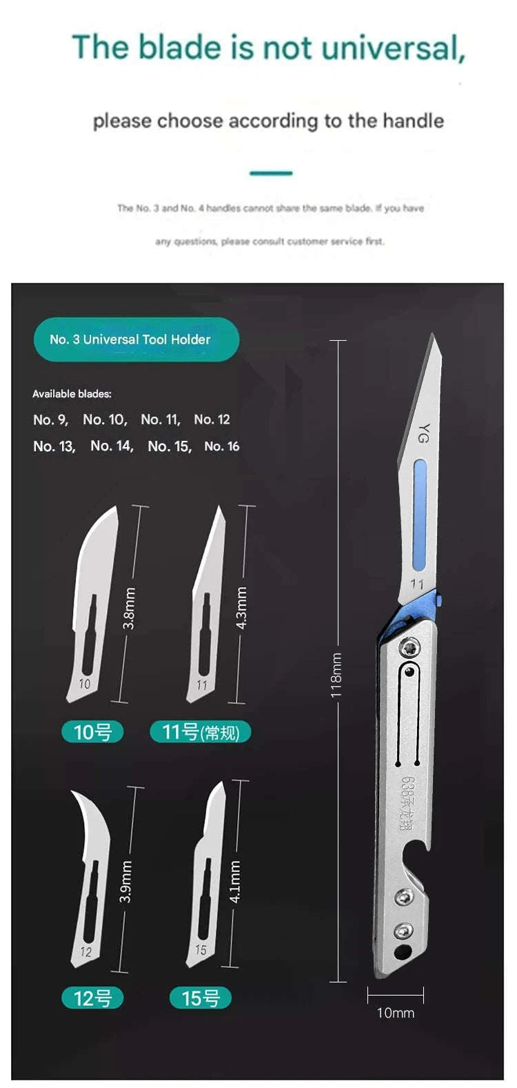 Stainless Steel Fast‑Open Scalpel Mini Bottle Opener Knife-ONLY 10 BLADES-12