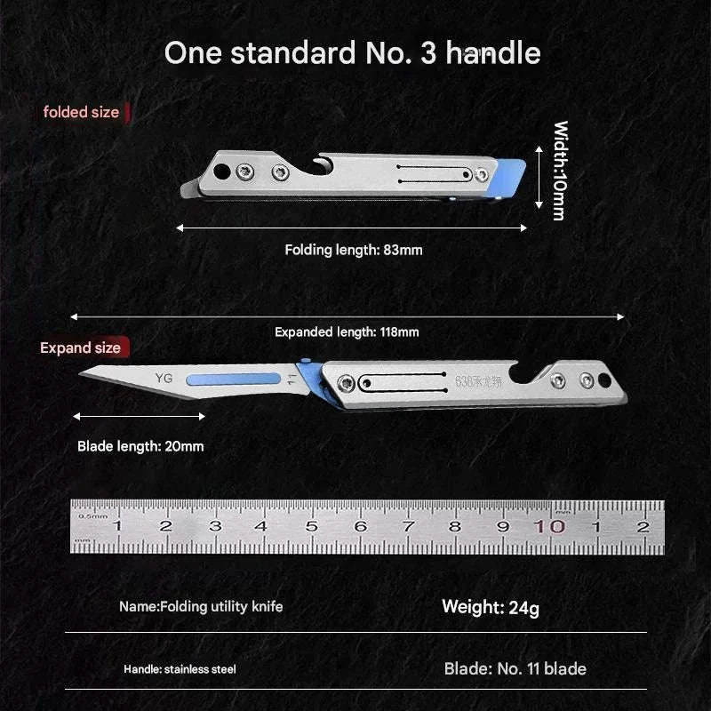 Stainless Steel Fast‑Open Scalpel Mini Bottle Opener Knife-ONLY 10 BLADES-12