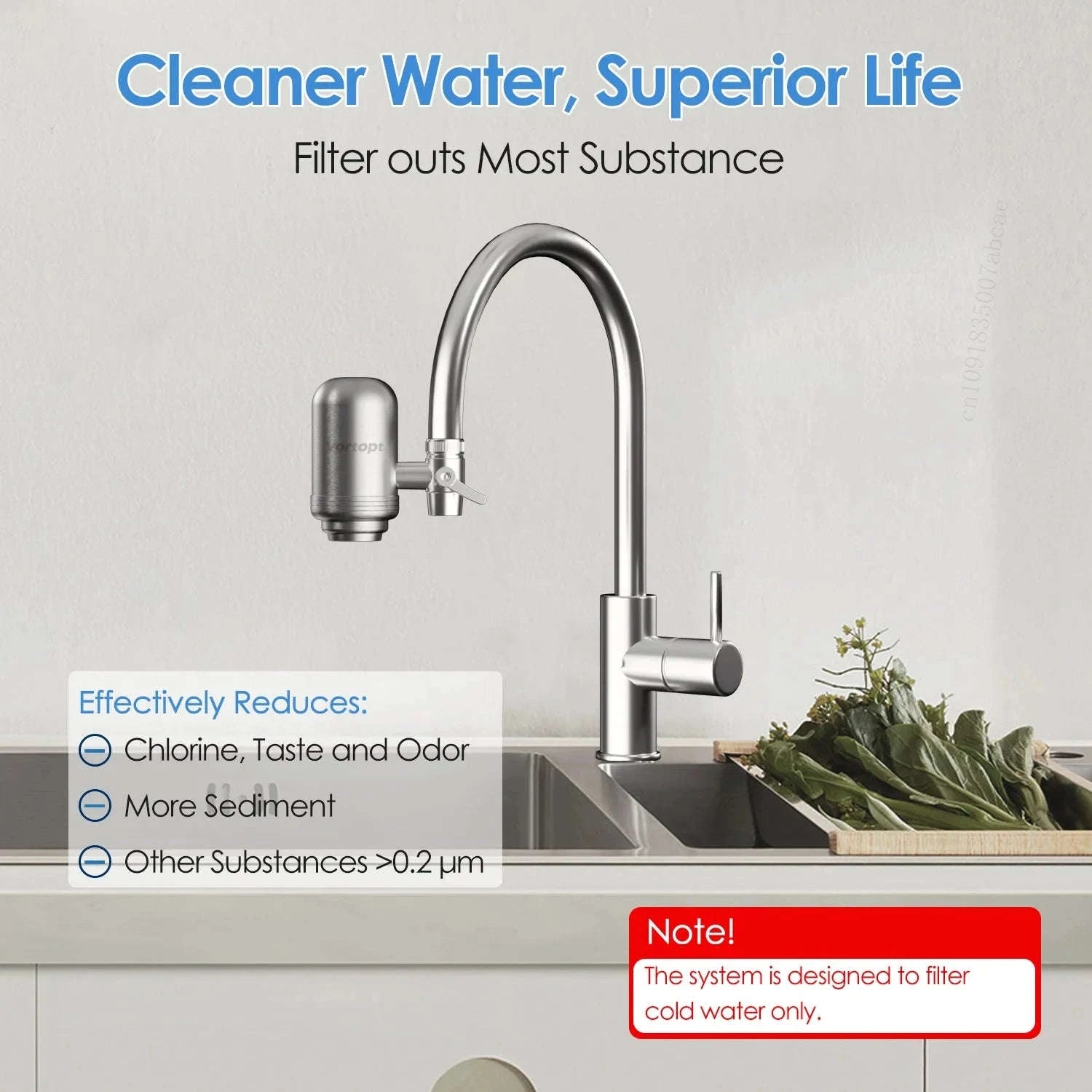Stainless Steel Faucet Water Filter Purifier System, NSF Certified-Light Grey