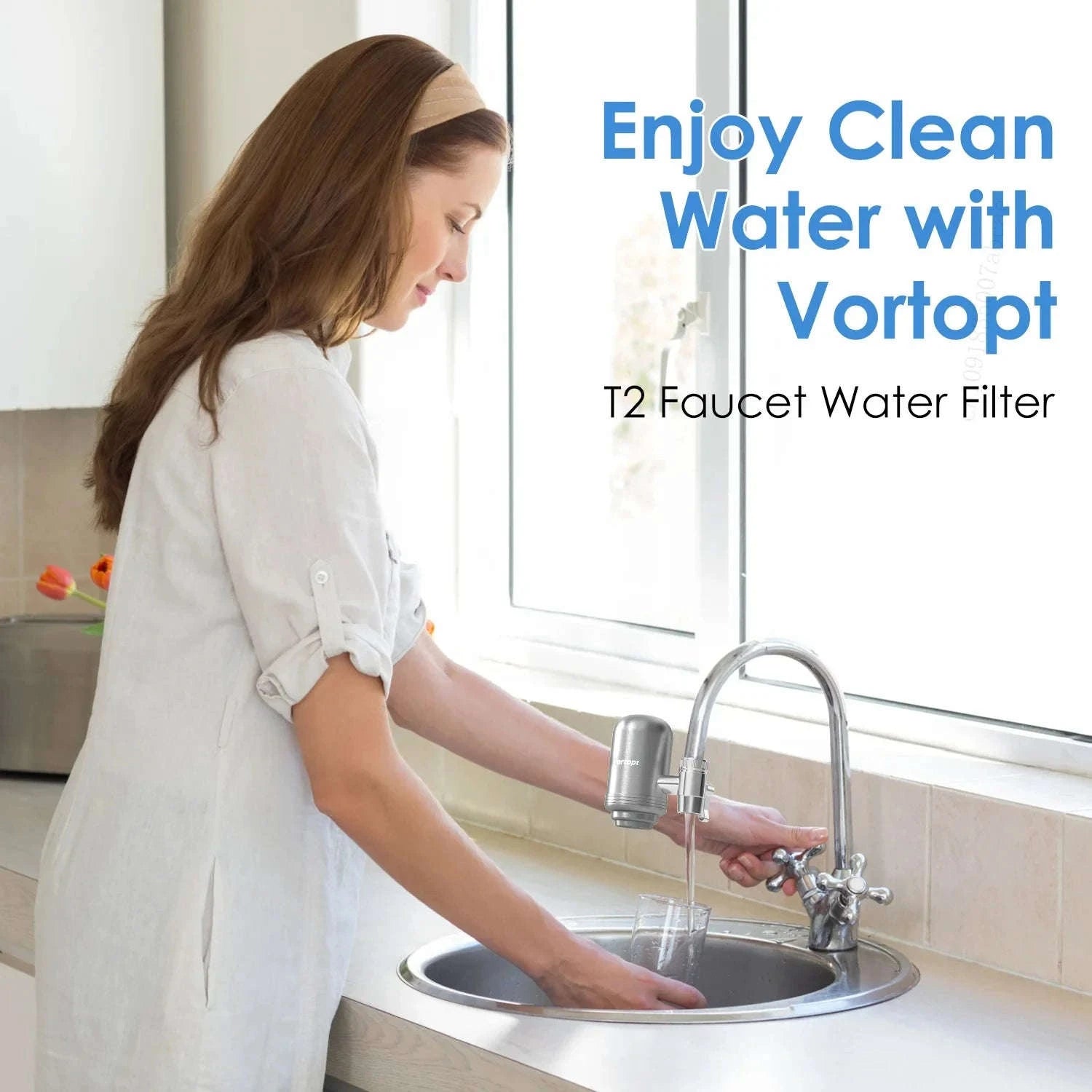 Stainless Steel Faucet Water Filter Purifier System, NSF Certified-Light Grey