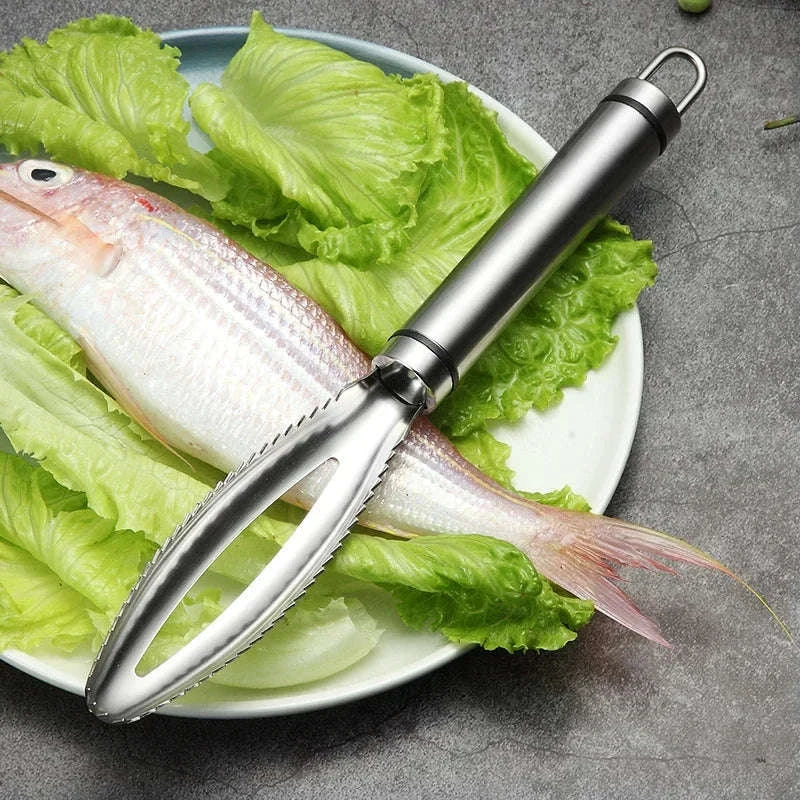 Stainless Steel Fish Scaler & Bone Tweezers-Fish scale scraping