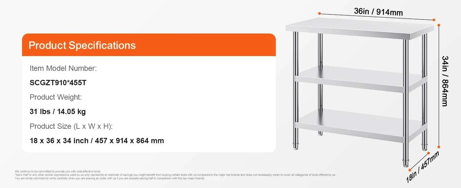 Stainless Steel Food Prep Table with Adjustable Shelves for Kitchen-14x24inch / United States