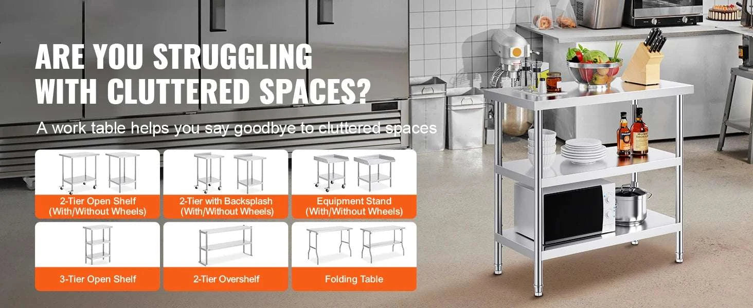 Stainless Steel Food Prep Table with Adjustable Shelves for Kitchen-14x24inch / United States