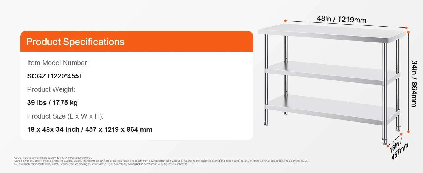 Stainless Steel Food Prep Table with Adjustable Shelves for Kitchen-14x24inch / United States