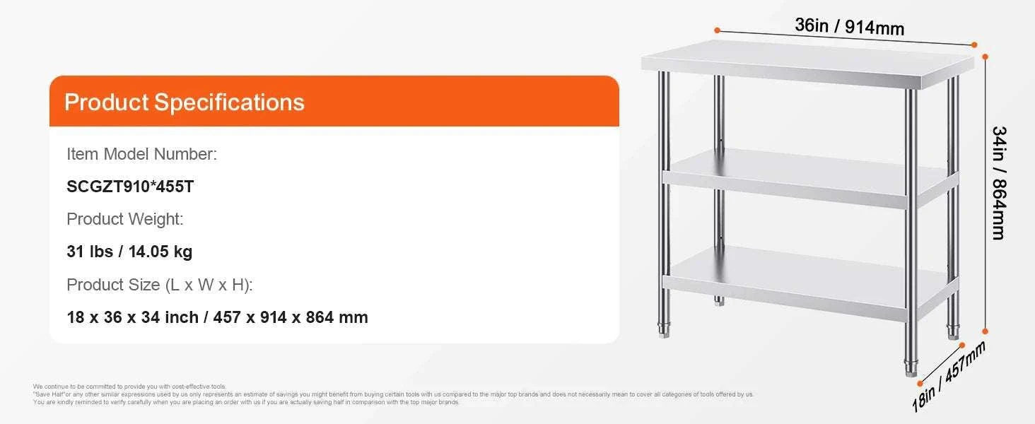 Stainless Steel Food Prep Table with Adjustable Shelves for Kitchen-14x24inch / United States