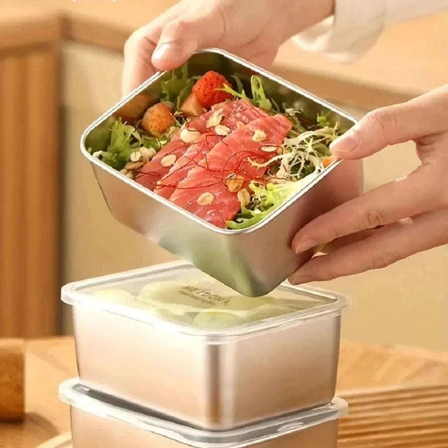 Stainless Steel Fresh-Keeping Box with Sealed Lid-3pcs