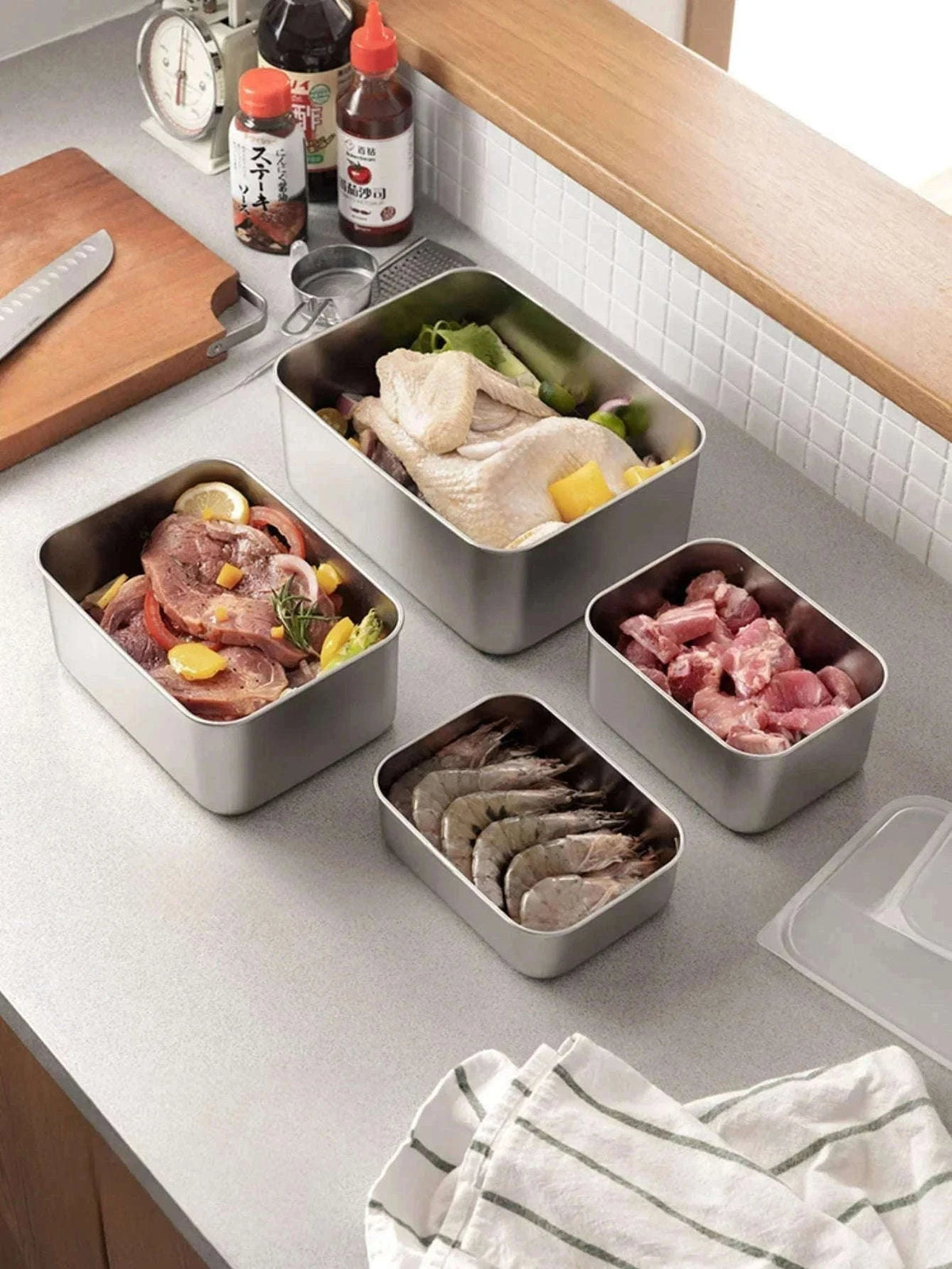 Stainless Steel Fresh-Keeping Box with Sealed Lid-3pcs