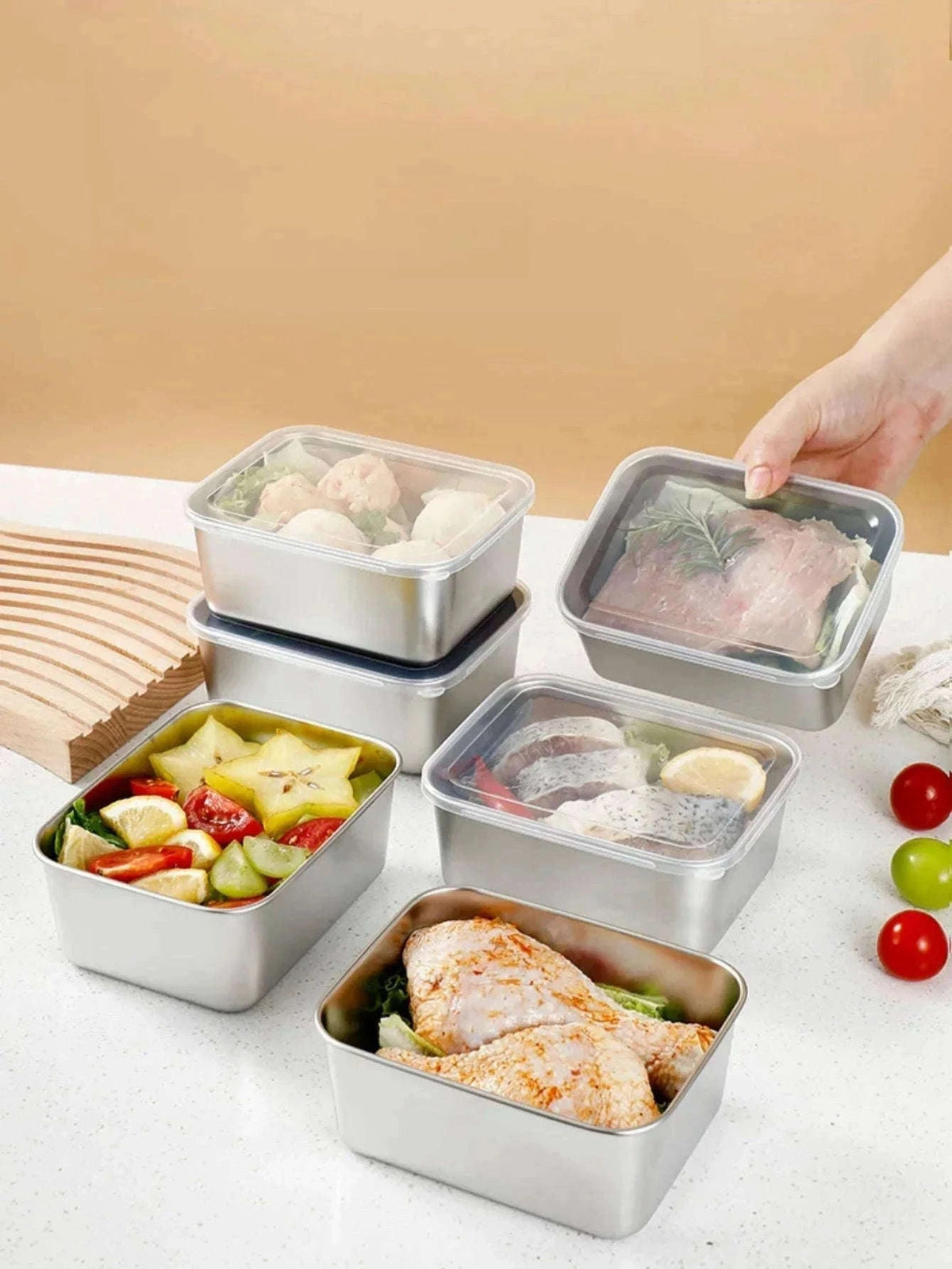 Stainless Steel Fresh-Keeping Box with Sealed Lid-3pcs