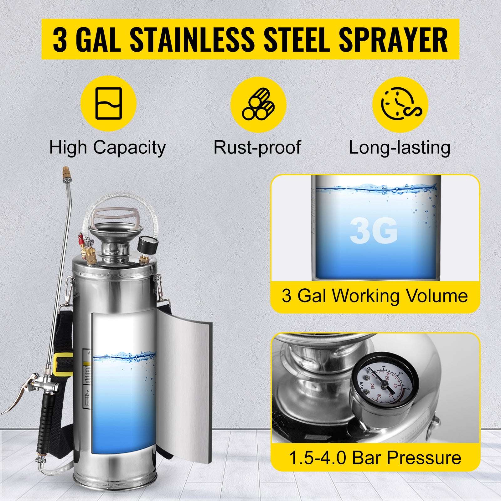 Stainless Steel Hand Pump Sprayer 4–12L Garden & Cleaning Tool-8L 2Gal / CZECH REPUBLIC