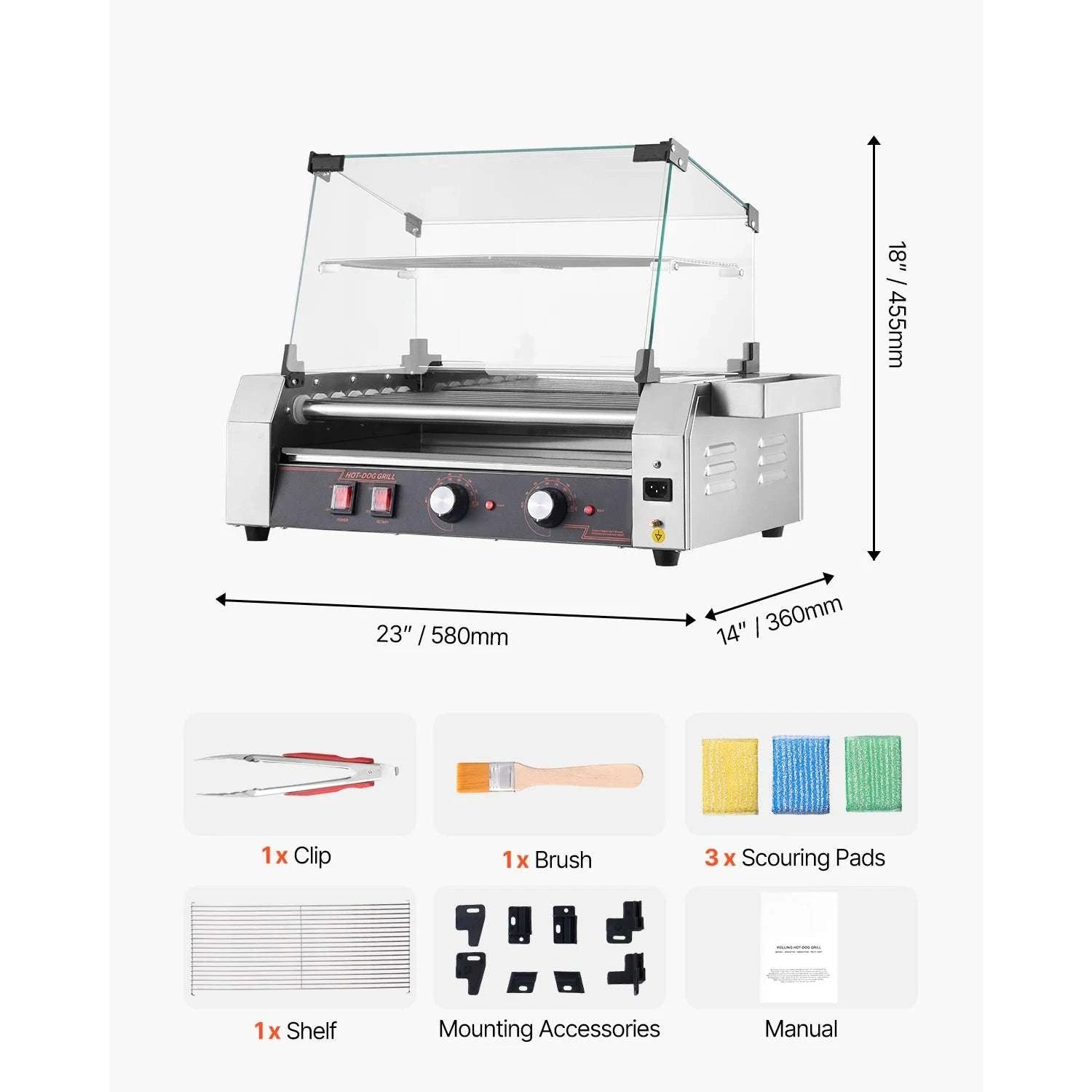 Stainless Steel Hot Dog Roller Grill with Dual Temperature Control-5 Rollers / United States