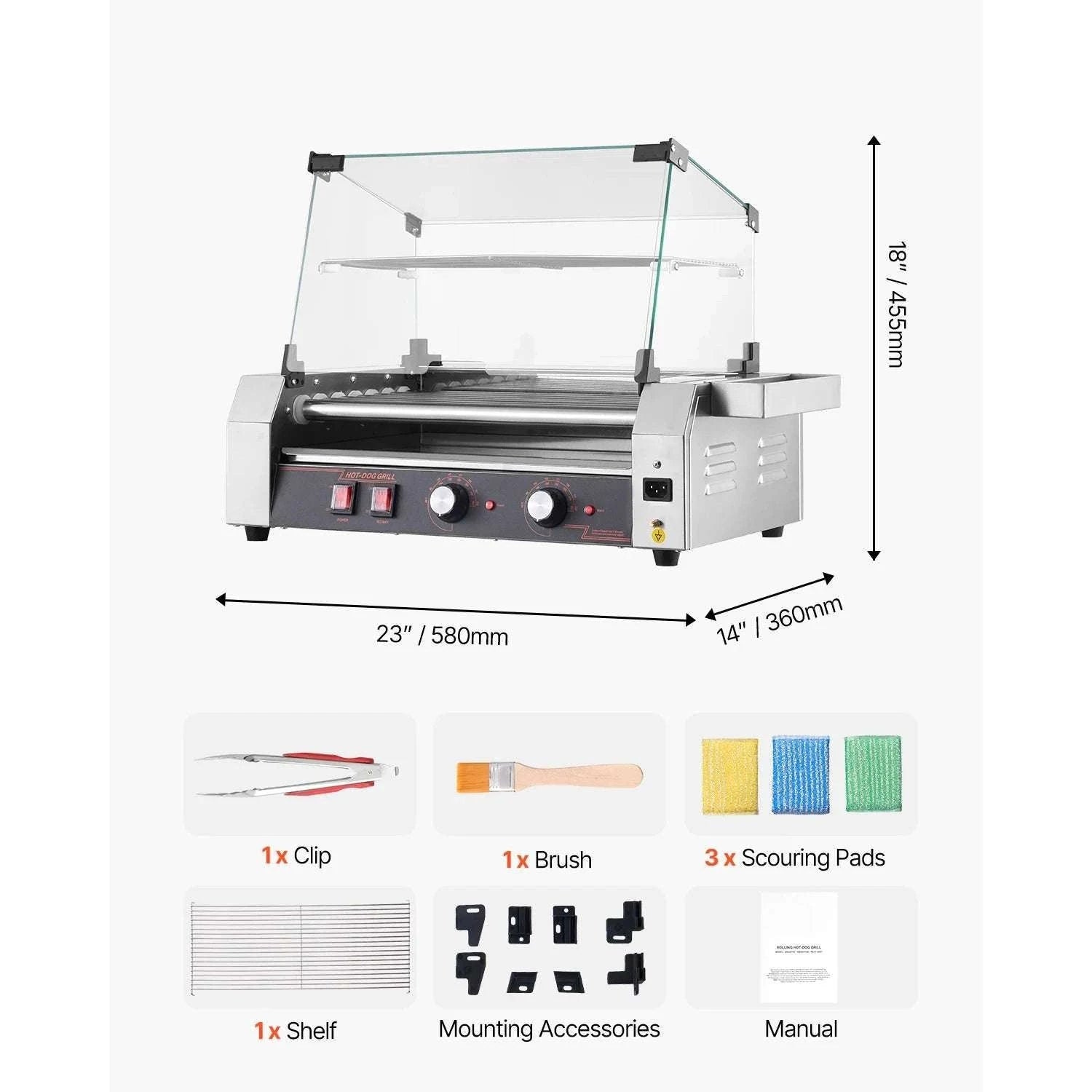 Stainless Steel Hot Dog Roller Grill with Dual Temperature Control-7 Rollers / United States