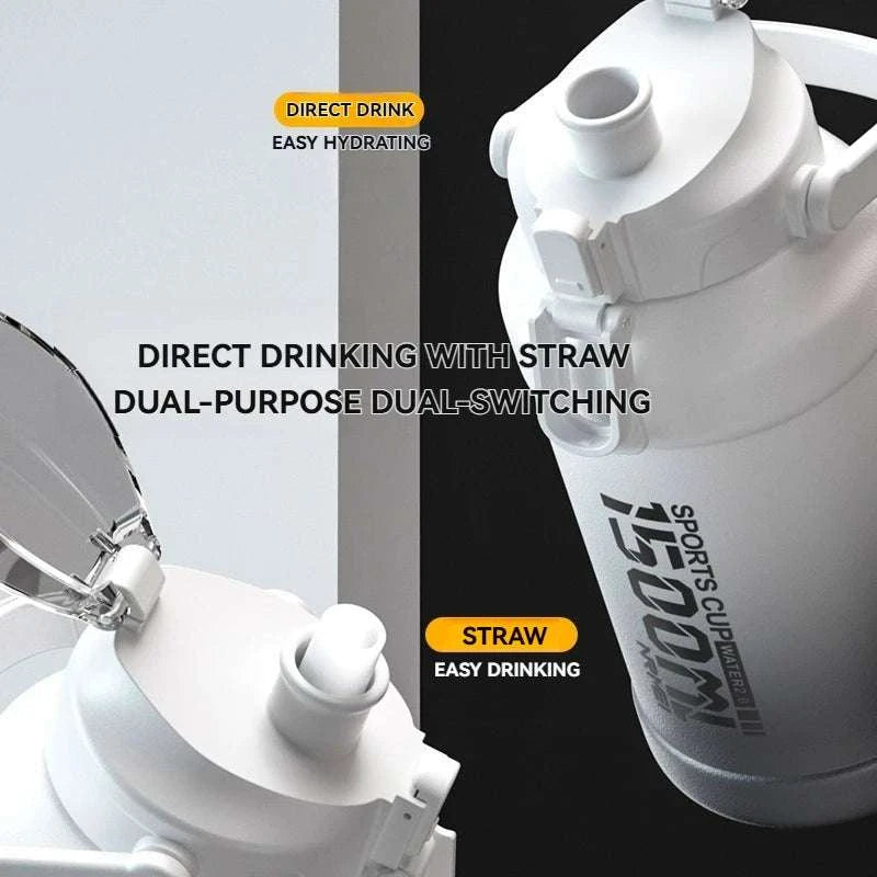 Stainless Steel Insulated Water Bottle with Straw and Handle-1500ML BLACK GRAY / 2.0L